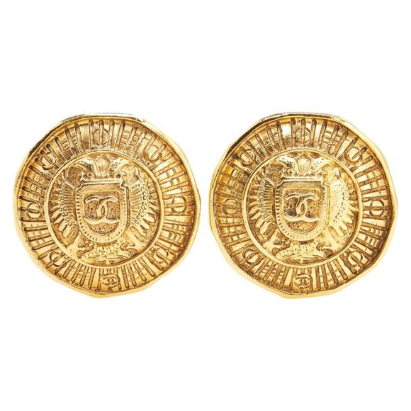 CHANEL Authentic Vintage Gold Logo Earrings